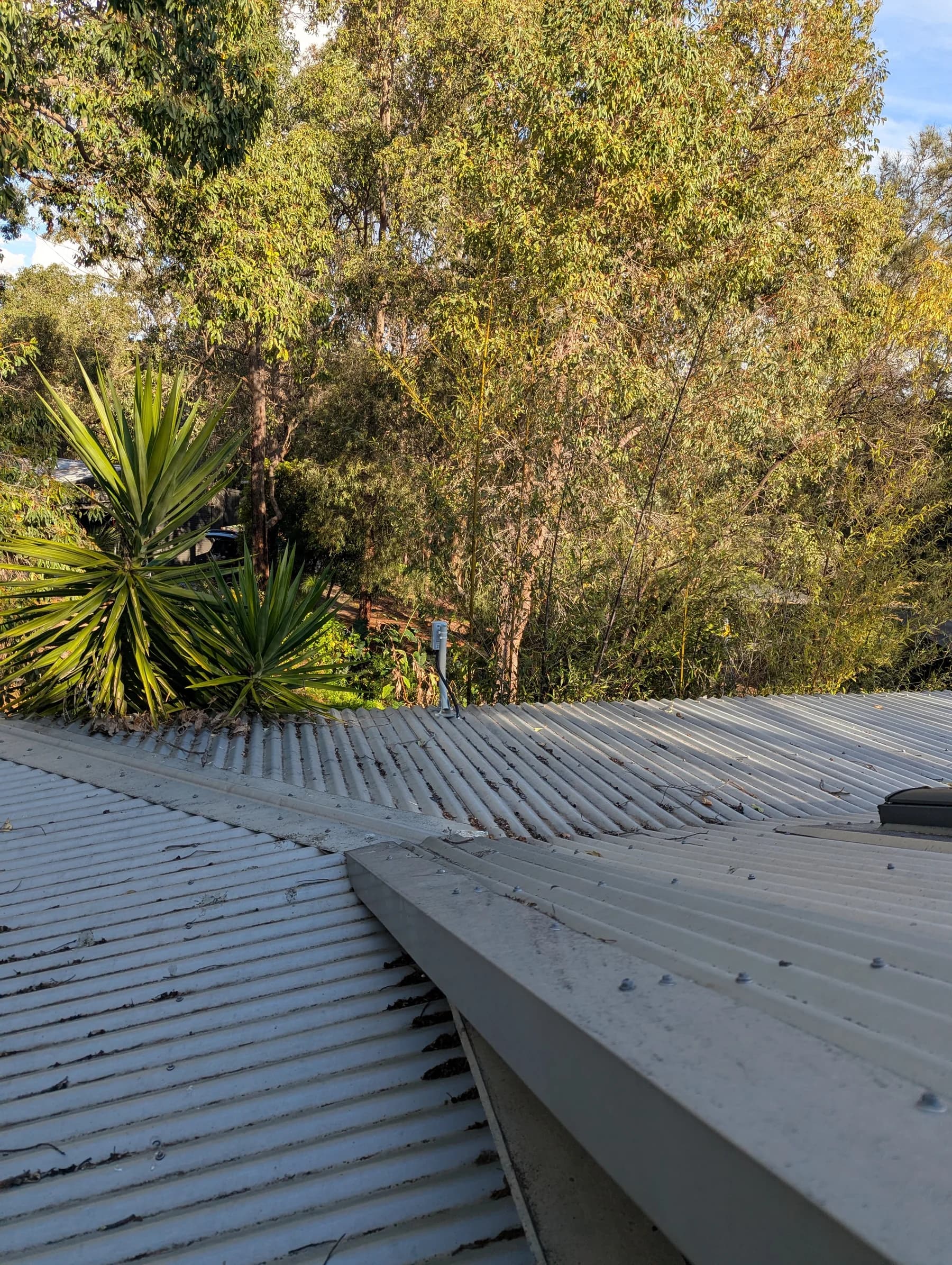 Wireless bridge mounted on a metal roof at the Darlington property